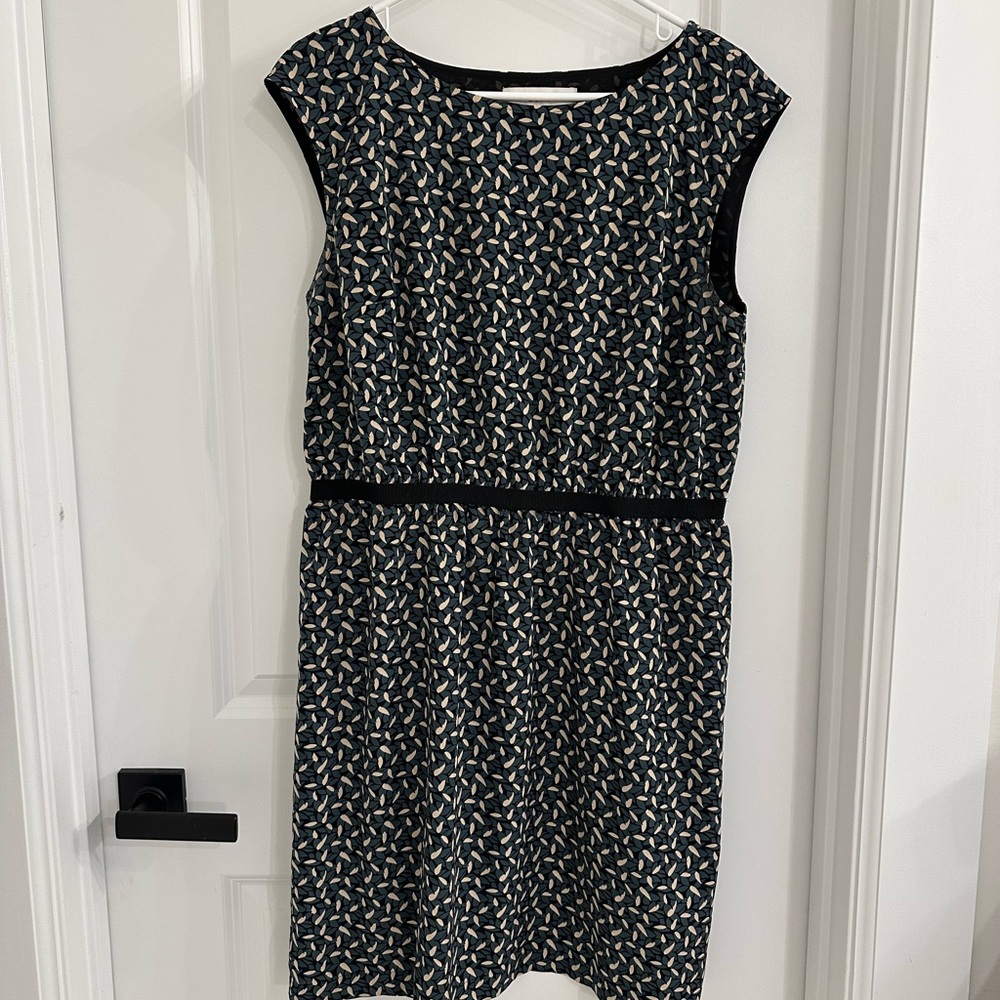 LOFT Black and Cream Geometric Midi Dress